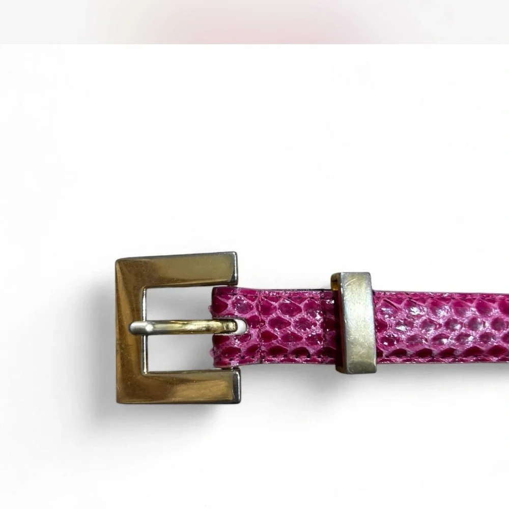 Vintage Pink Snake Print Leather Belt Gold-tone Hardware Woman's Medium* - Picture 3 of 4